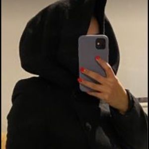 ZARA black dressy coat with buttons, belt and oversized hidden hood/collar